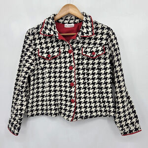 VTG 3 Sisters Retro Houndstooth Crop Blazer Jacket Rockabilly Indie Size M